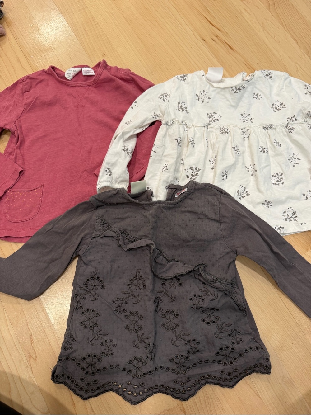 Zara White Long-Sleeve Tops with Black Floral Print - set of 3